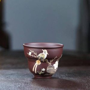 Chén Chủ Tử Sa Chim Hoa Vẽ Tay Tử Nê 140ml